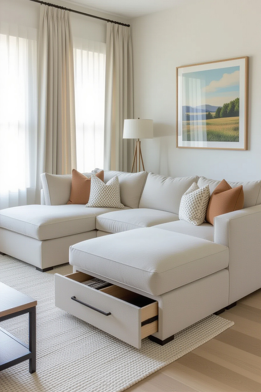 L shape sofa with storage features