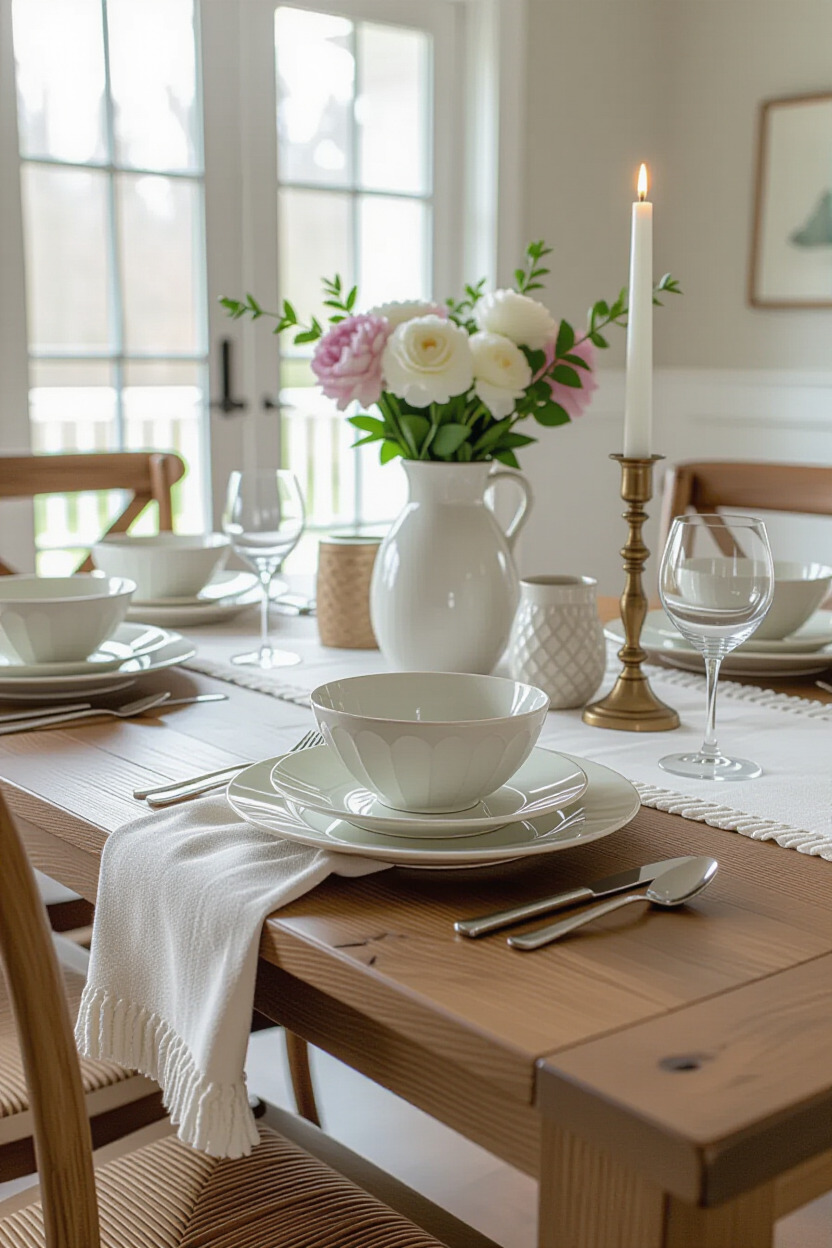 Dining table adorned with elegant table runner