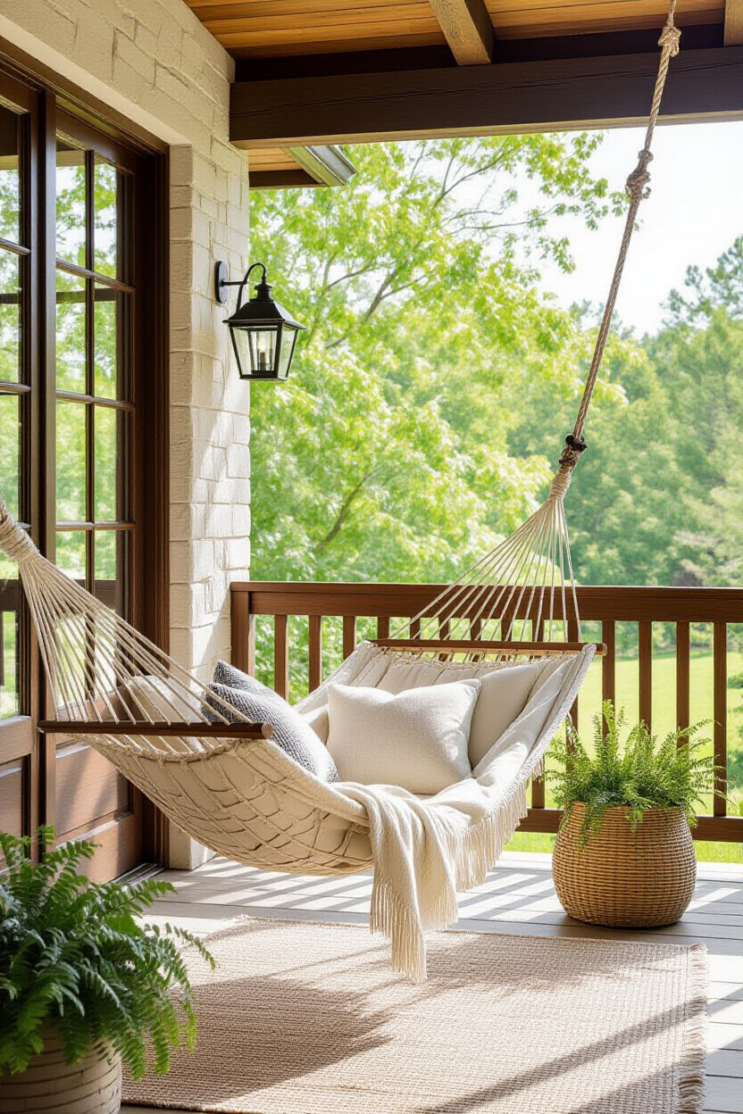 Relaxing hammock set up on terrace