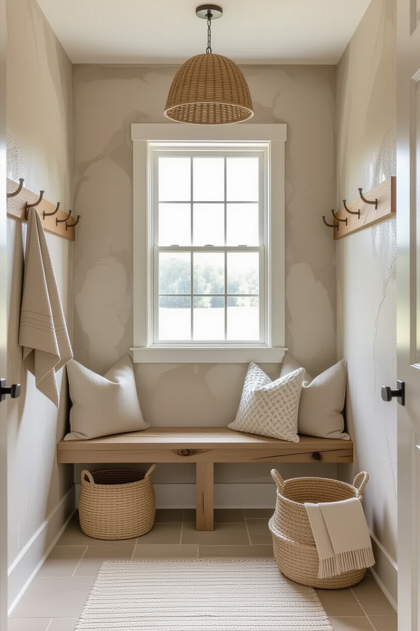 Textured walls in mudroom