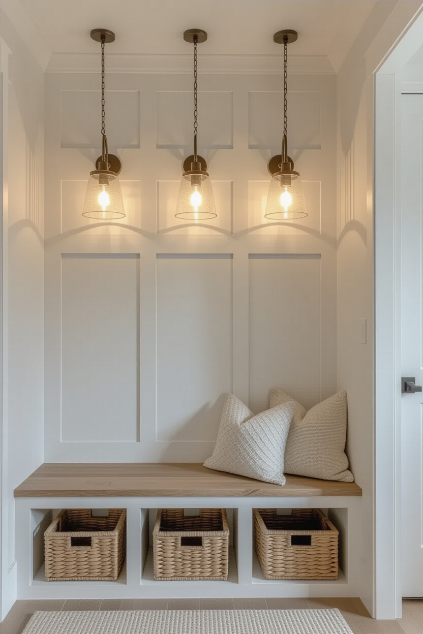 Elegant lighting fixtures in mudroom