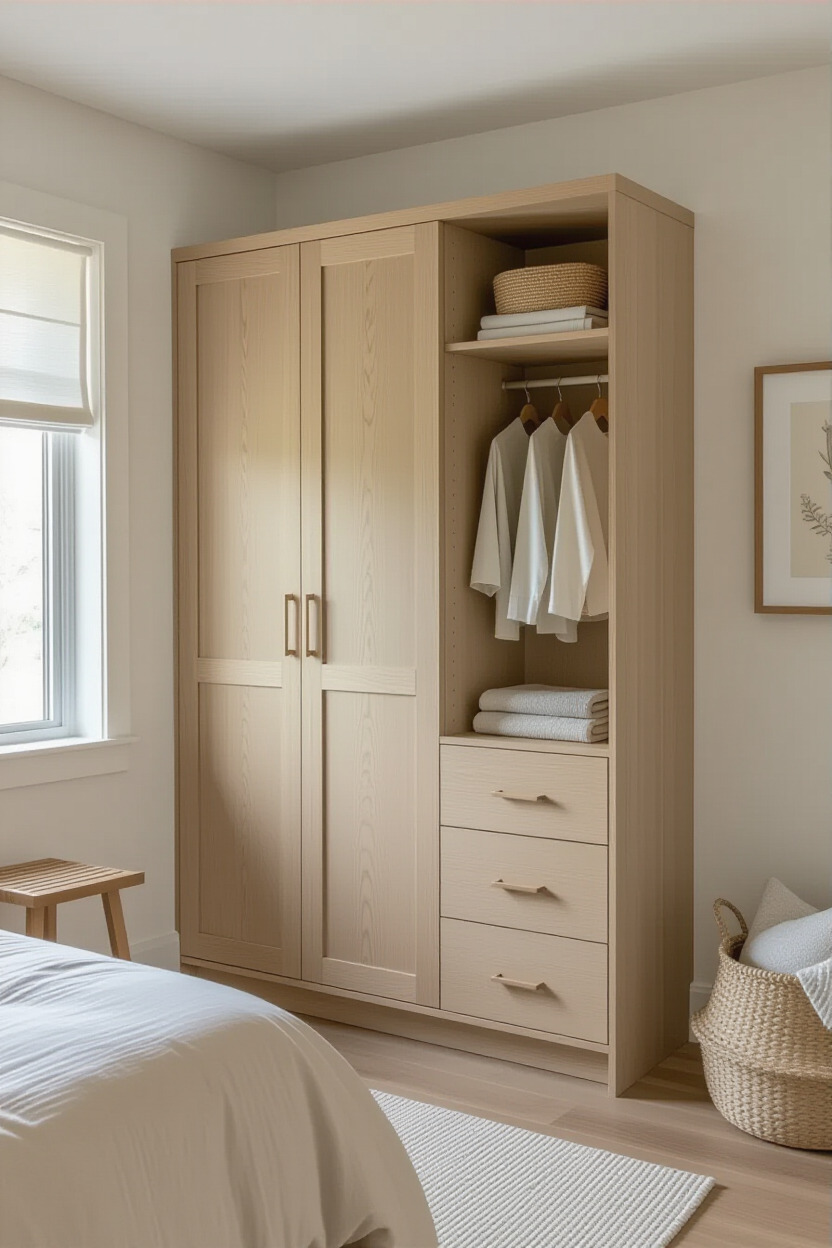 Compact almirah design in a small bedroom