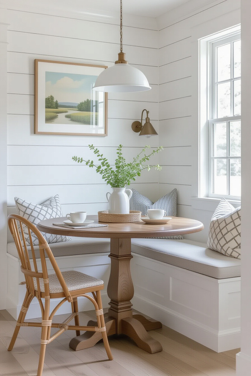 Breakfast nook with textured wall decor