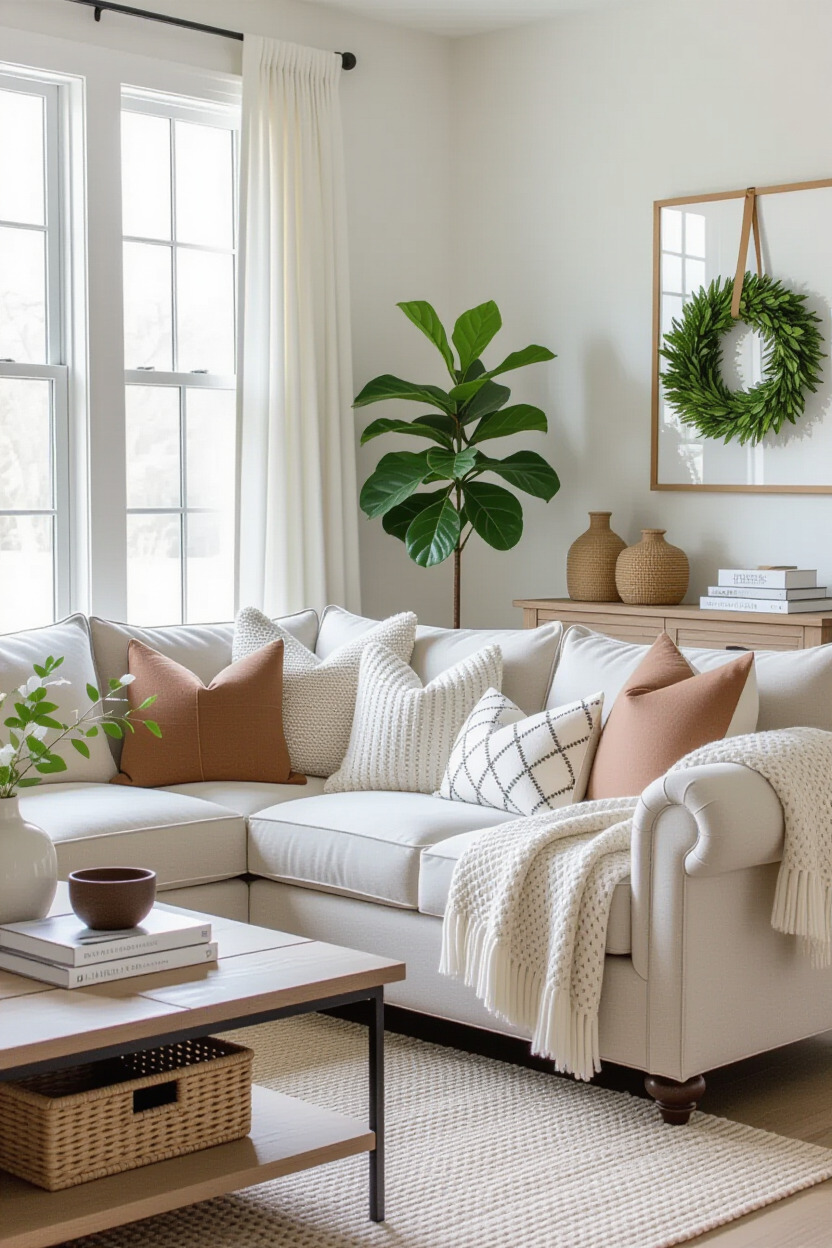 Seasonal decor styling around L shape sofa