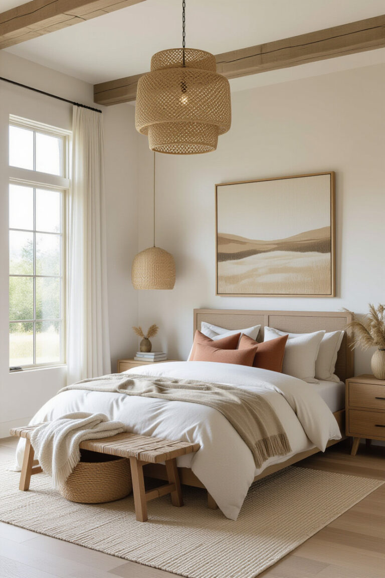 Timeless earthy bedroom decor with natural tones