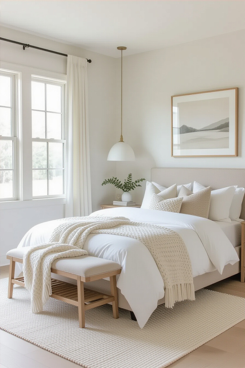 Soft bedroom aesthetic with neutral tones and cozy decor
