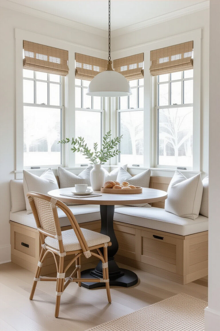 Stylish breakfast nook with cozy seating and decor