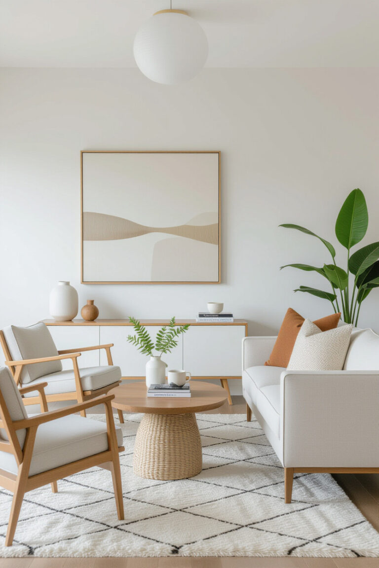 Stylish minimalist apartment interior with modern furniture
