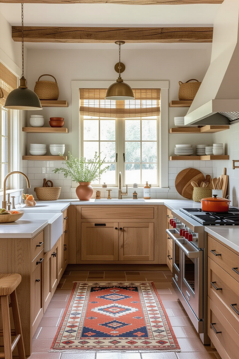 Stylish bohemian kitchen with eclectic decor
