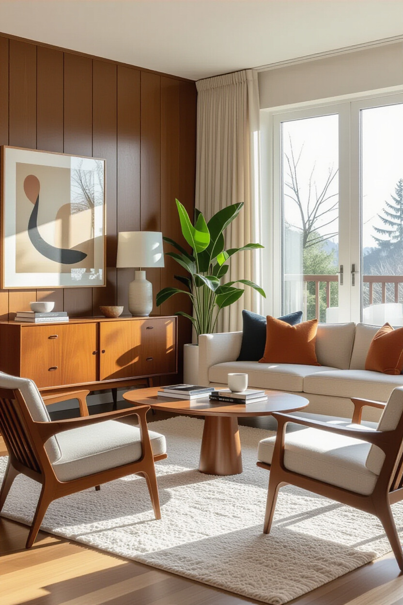 Stylish Mid Century Modern living room with elegant furniture